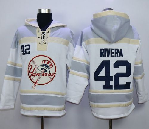 Yankees #42 Mariano Rivera White Sawyer Hooded Sweatshirt MLB Hoodie - Click Image to Close